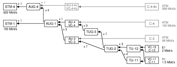 SDH multiplexing trees